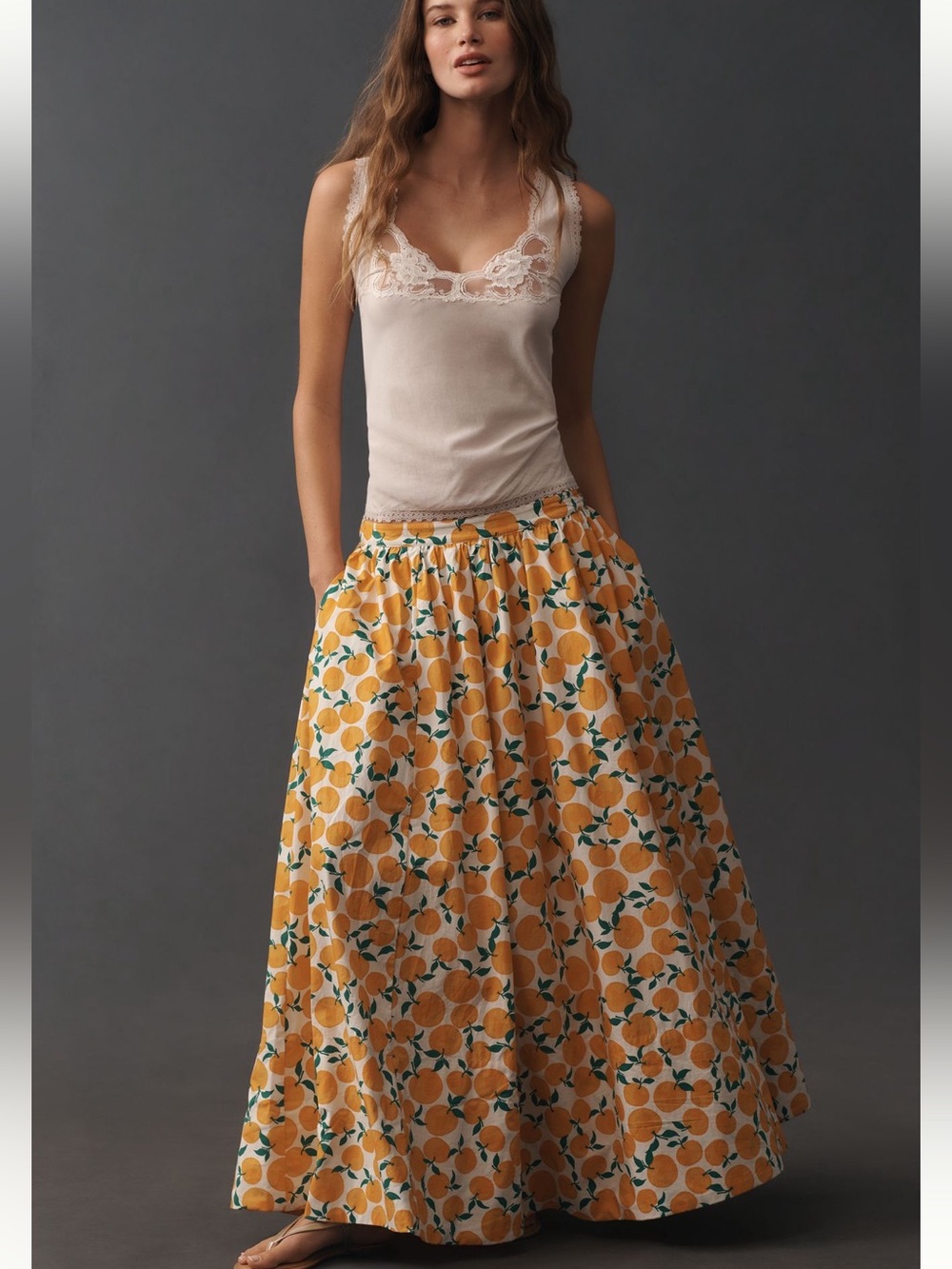 š MAEVE š ANTHROPOLOGIE Orange Print Jacie Poplin Maxi Skirt - Picture 2 of 13